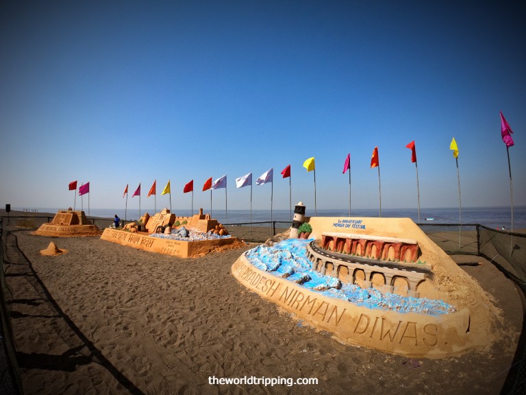 Sand Art on the occasion of Nirman Diwas 2021 at Moti Daman Beach