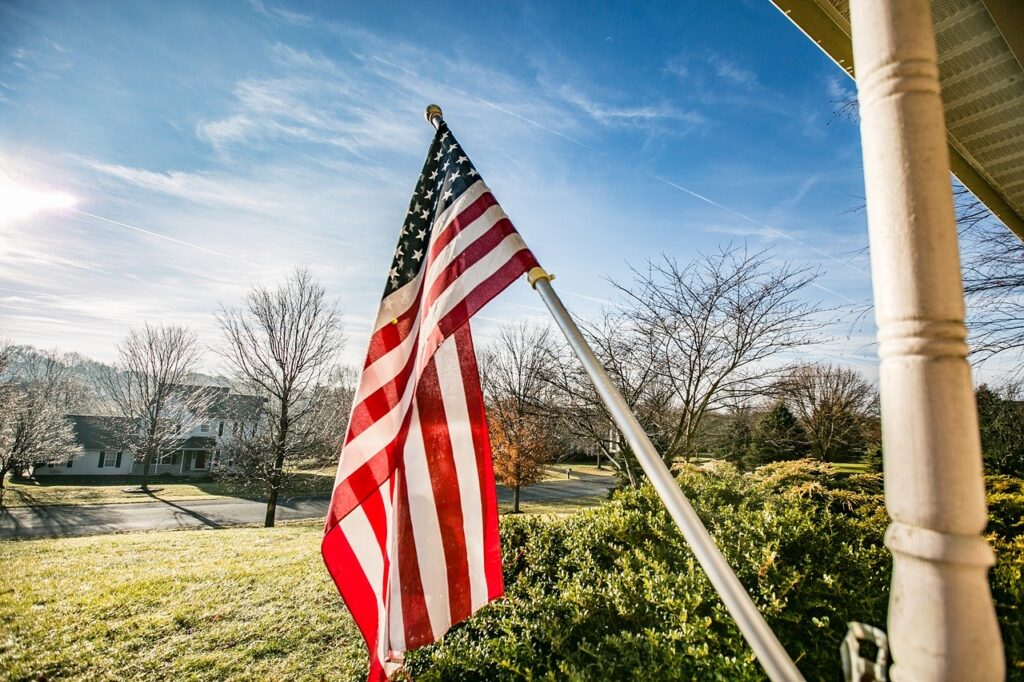 Fourth of July decorations- Houses adorned with flags